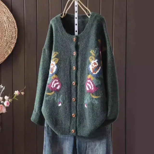 Floral Print Round Neck Art Retro Style Sweater - Shop at LoveMi