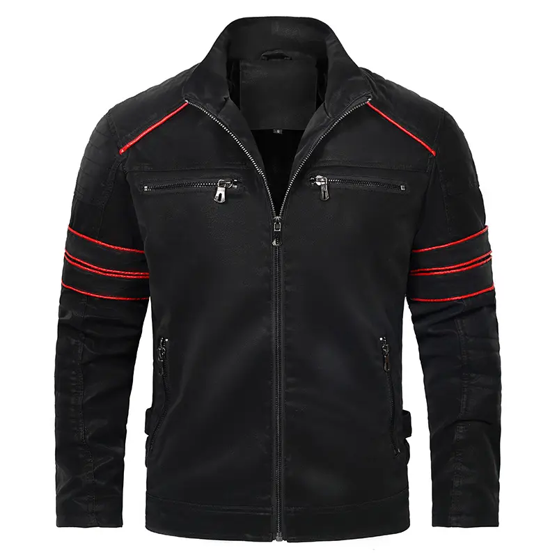 Men's Fashion Stand Collar Brushed PU Leather
