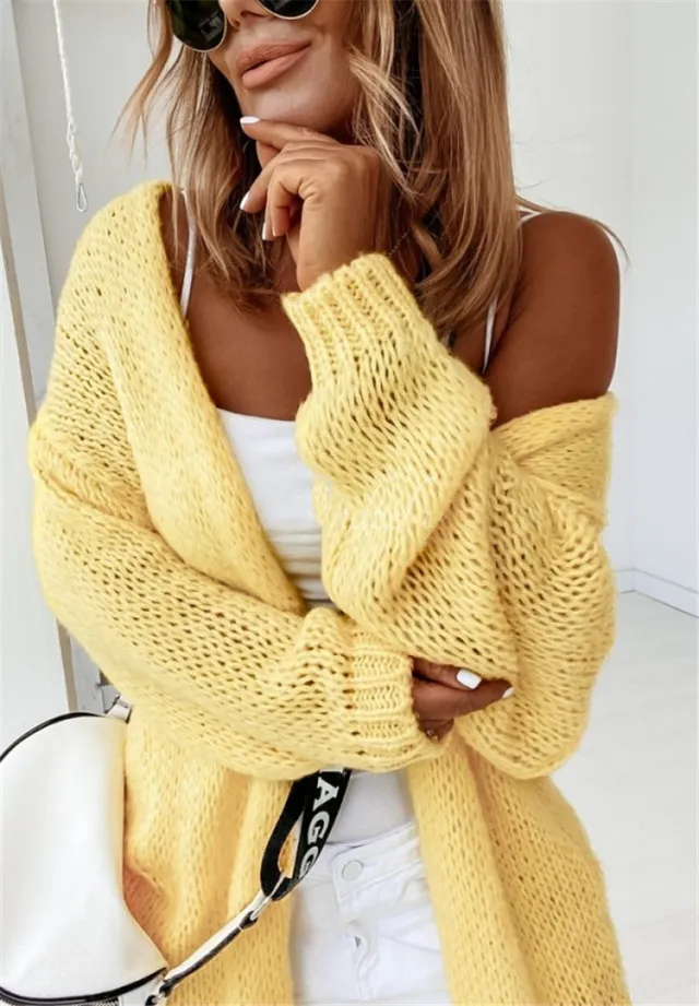 Loose Sweater Cardigan Without Buckle Coat Yellow - Shop at LoveMi