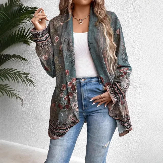 Vintage Floral Print Loose Casual Cardigan Women Coat Floral - Shop at LoveMi