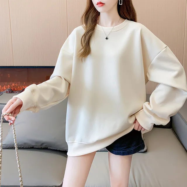 Women's Solid Color Round Neck Plus Size Loose Sweater Dark Green - Shop at LoveMi