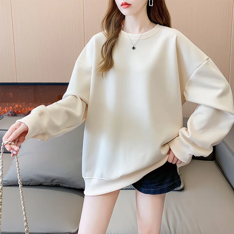 Women's Solid Color Round Neck Plus Size Loose Sweater - Dark Green