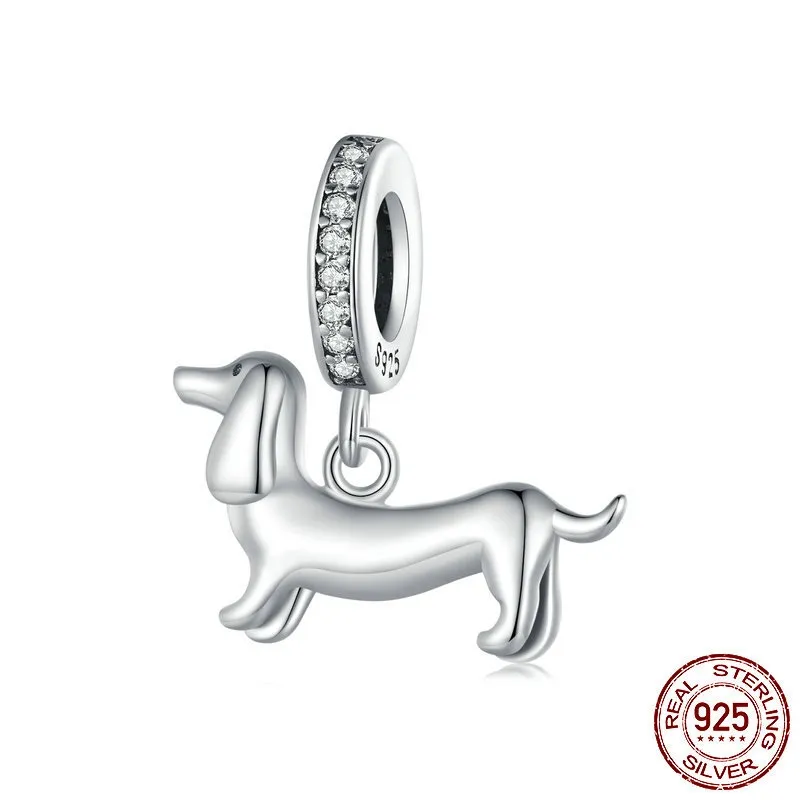 S925 Sterling Silver Cute Sausage Dog Pendant Diy Bracelet Accessories - Scc2561