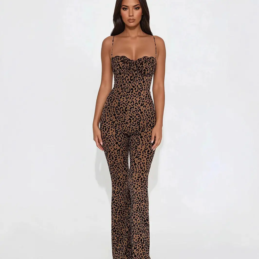 Sleeveless Leopard Print Backless Slim Fit Strap Tube Top Women's High Waist Hip Lift Jumpsuit