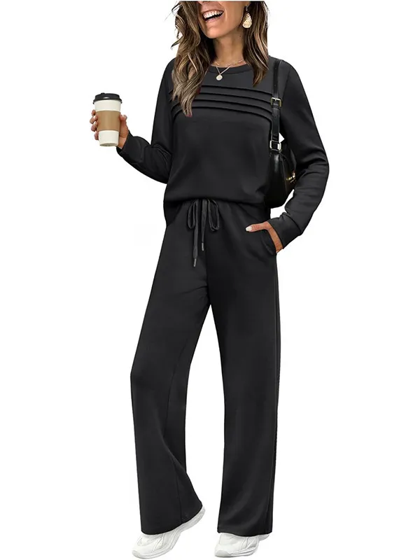 Women's Casual Elastic Waist Trousers Wide leg Pants Black - Shop at LoveMi