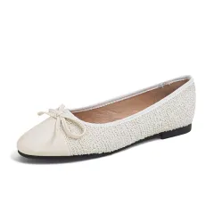 Women's Low-cut Bow Pumps Flat Bottom - White - View 1
