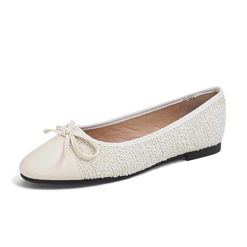 Women's Low-cut Bow Pumps Flat Bottom - White