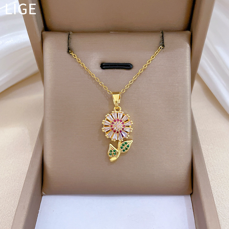 Womens Colorful Flower Zircon Full-Crystal Necklace