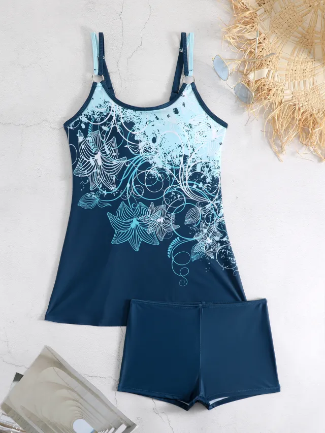 Women's Boxer Briefs Printed Split Bikini Peacock Blue - Shop at LoveMi