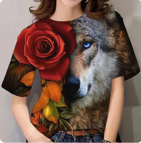 Women's T shirt 3d Animal Print Short Sleeve Wolf Top Ty6255 - Shop at LoveMi