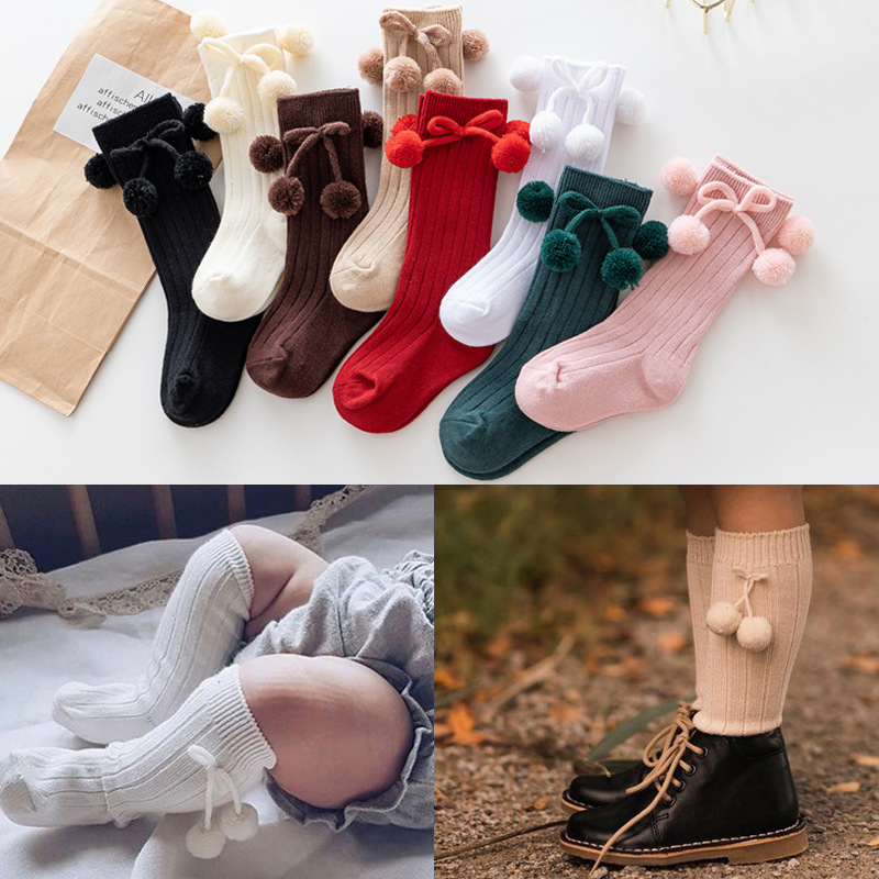 Double Needle Ball Baby Knee Length Tube Socks