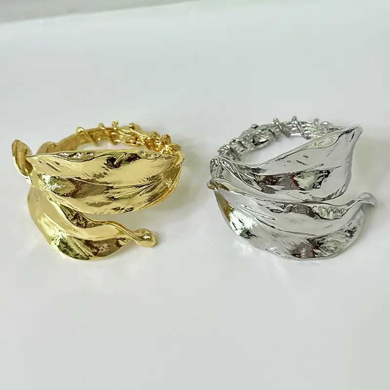 Niche Design Thorns Winding Metal Leaf Shape Open-ended Bracelet