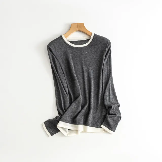 Early Spring Style Wool Sweater Women's Contrast Colors False two piece Bottoming Shirt Day Dark Gray - Shop at LoveMi