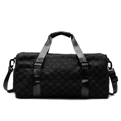 Fashion Plaid Workout Travel Bag Large Capacity Dry Wet Separation - Black - View 1