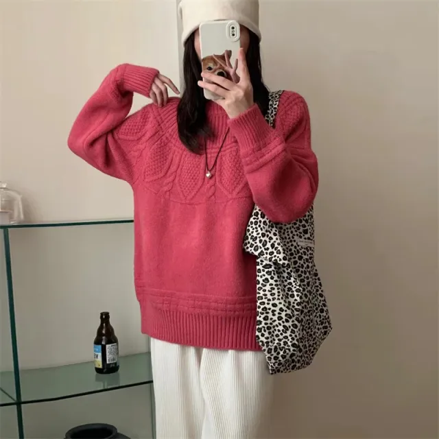 French Retro Soft Glutinous Twisted Sweater For Women Rose Red - Shop at LoveMi