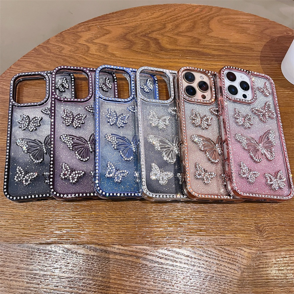 Carcasă de telefon 3D Butterfly placată cu electrolit și împletită cu diamant