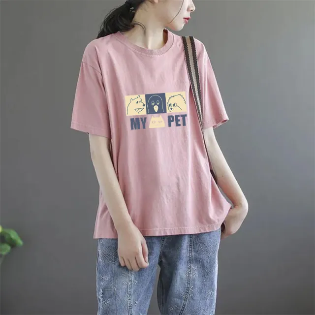 Summer Solid Color Women's Clothing Half Sleeve T shirt Pink 68 Three Animals - Shop at LoveMi