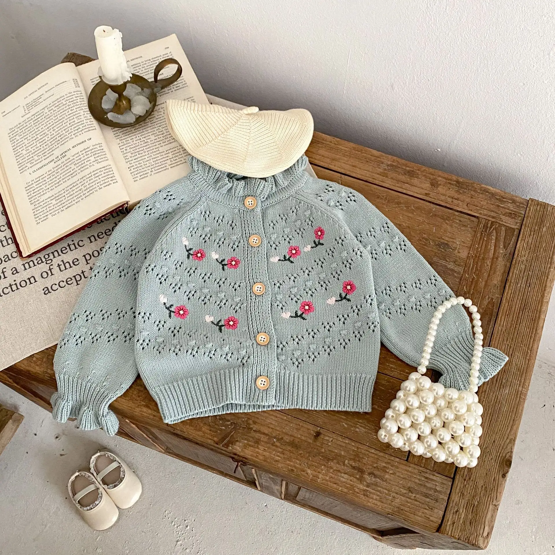 Loose Hollow Embroidered Knitted Coat All-match Cardigan