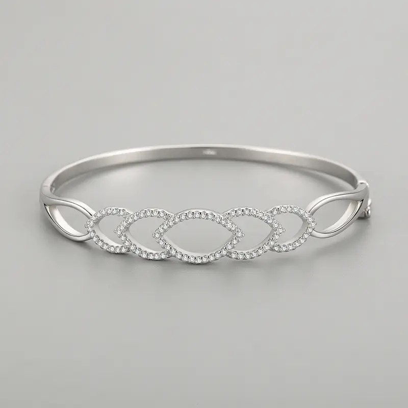 S925 Sterling Silver Women's Chain Hollow Jeweled Bracelet
