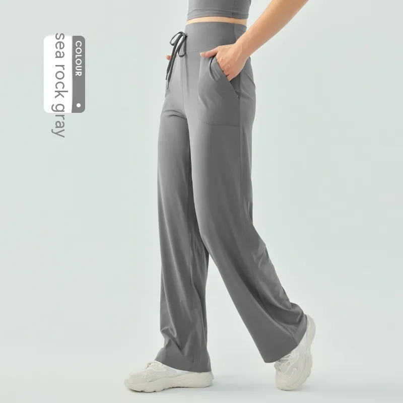 Solid Color Fitness Running Quick-drying Thin Yoga Pants - Sea Rock Gray