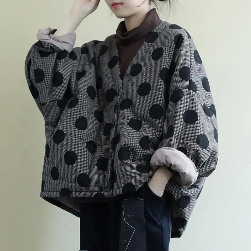Large Size Loose Long Sleeve Quilted Winter Coat - Gray