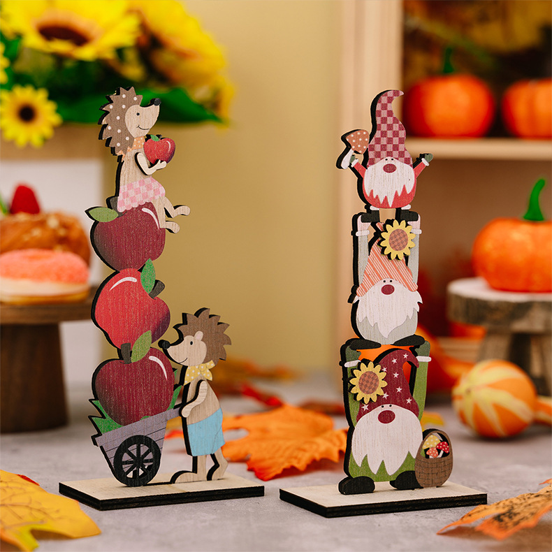 Title 8, Harvest Season Rudolf Hedgehog Pumpkin Wooden C...