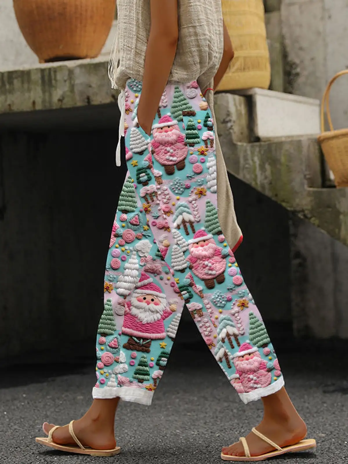 Women's Digital Printing Bubble Crepe Trousers