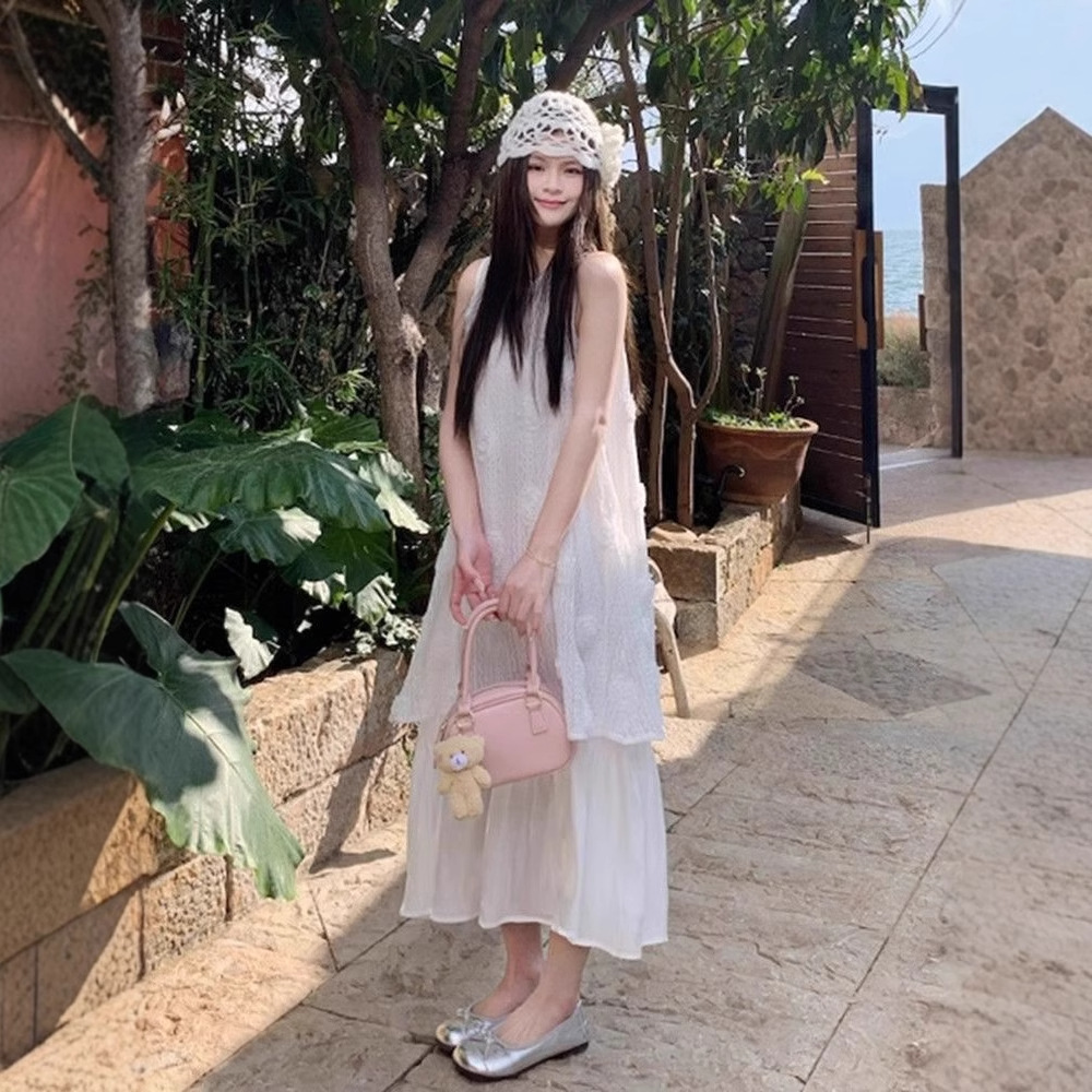 Seaside Vacation Style Long Skirt Women's Vest White - Shop at LoveMi