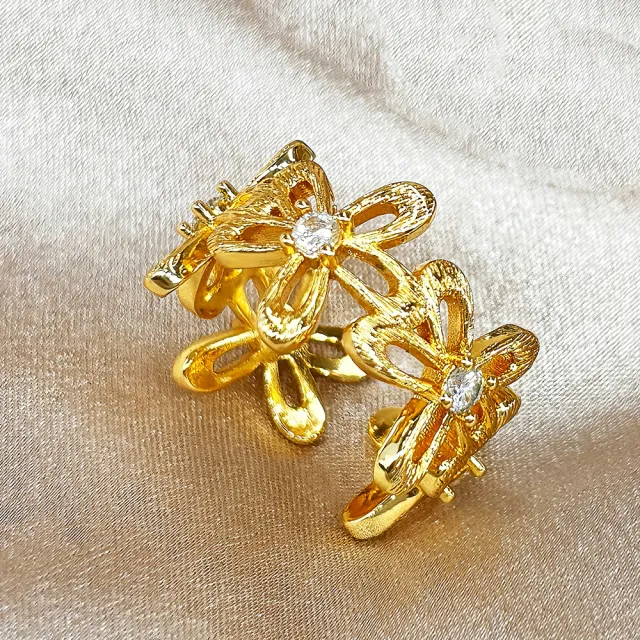 Silk Embroidered Kaleidoscope Ring For Women Gold Lace Galsang Flower - Shop at LoveMi