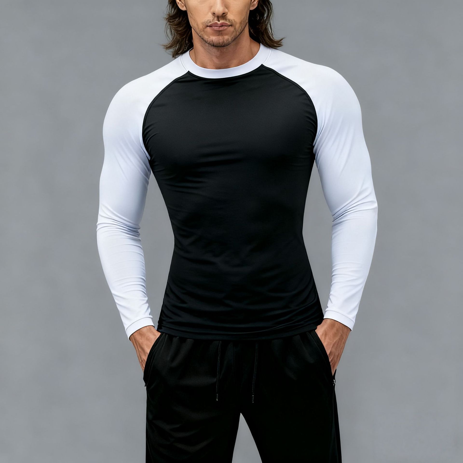 Mens Long-Sleeve Quick-Drying Sports T-Shirt