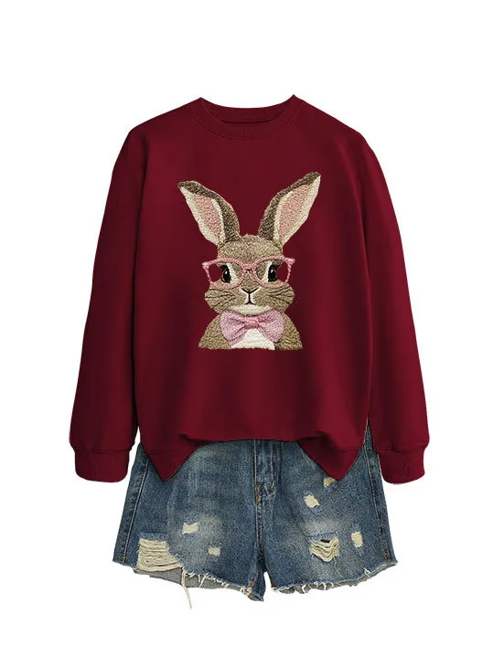 Brown Rabbit Bow Round Neck Sports Sweater Wine Red Sweater - Shop at LoveMi