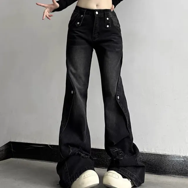 Slightly Flared Jeans Women's Street Slim Fit Black - Shop at LoveMi
