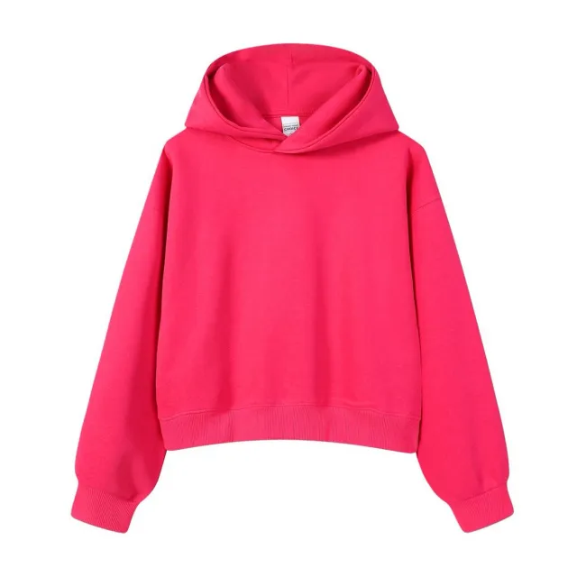 Women's Cotton Composite Cropped Hoodie Rose Red - Shop at LoveMi