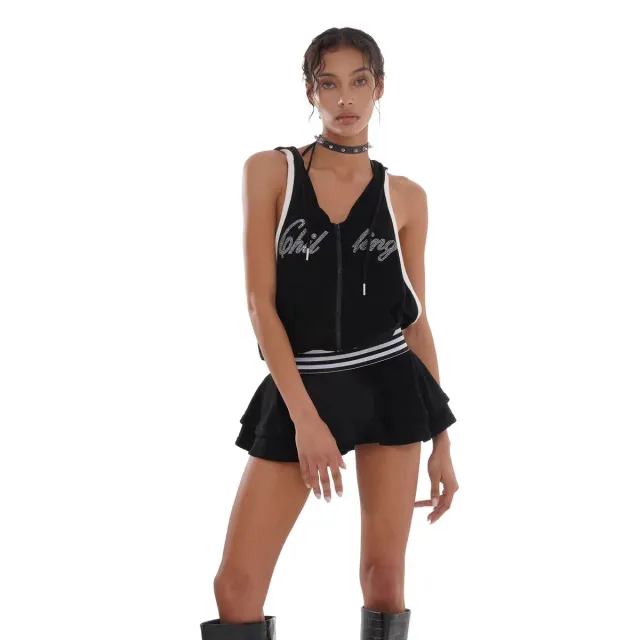 Women's Large V neck Stitching Pleated Short Skirt Ls3989 Black - Shop at LoveMi