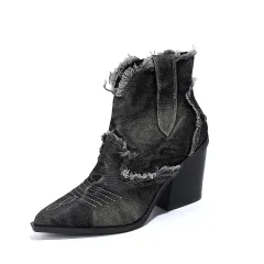Women's Trendy Pointed-toe Western Cowboy Boot Comfortable Ankle Boots - Black - View 1