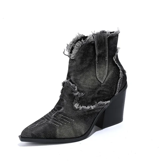 Women's Trendy Pointed toe Western Cowboy Boot Comfortable Ankle Boots Black - Shop at LoveMi