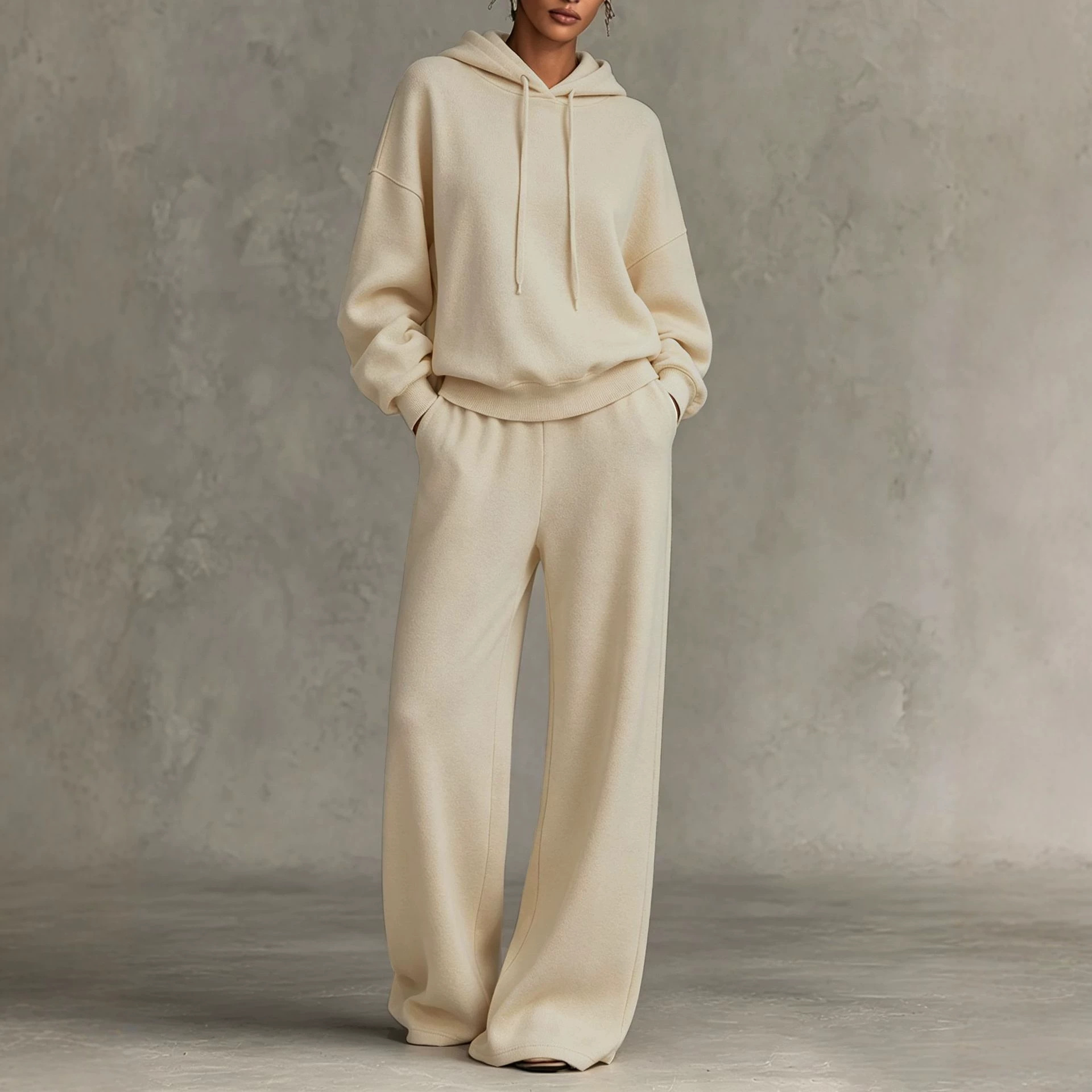 Casual Loose-fit Hooded Sweatshirt And Wide-leg Pants Set