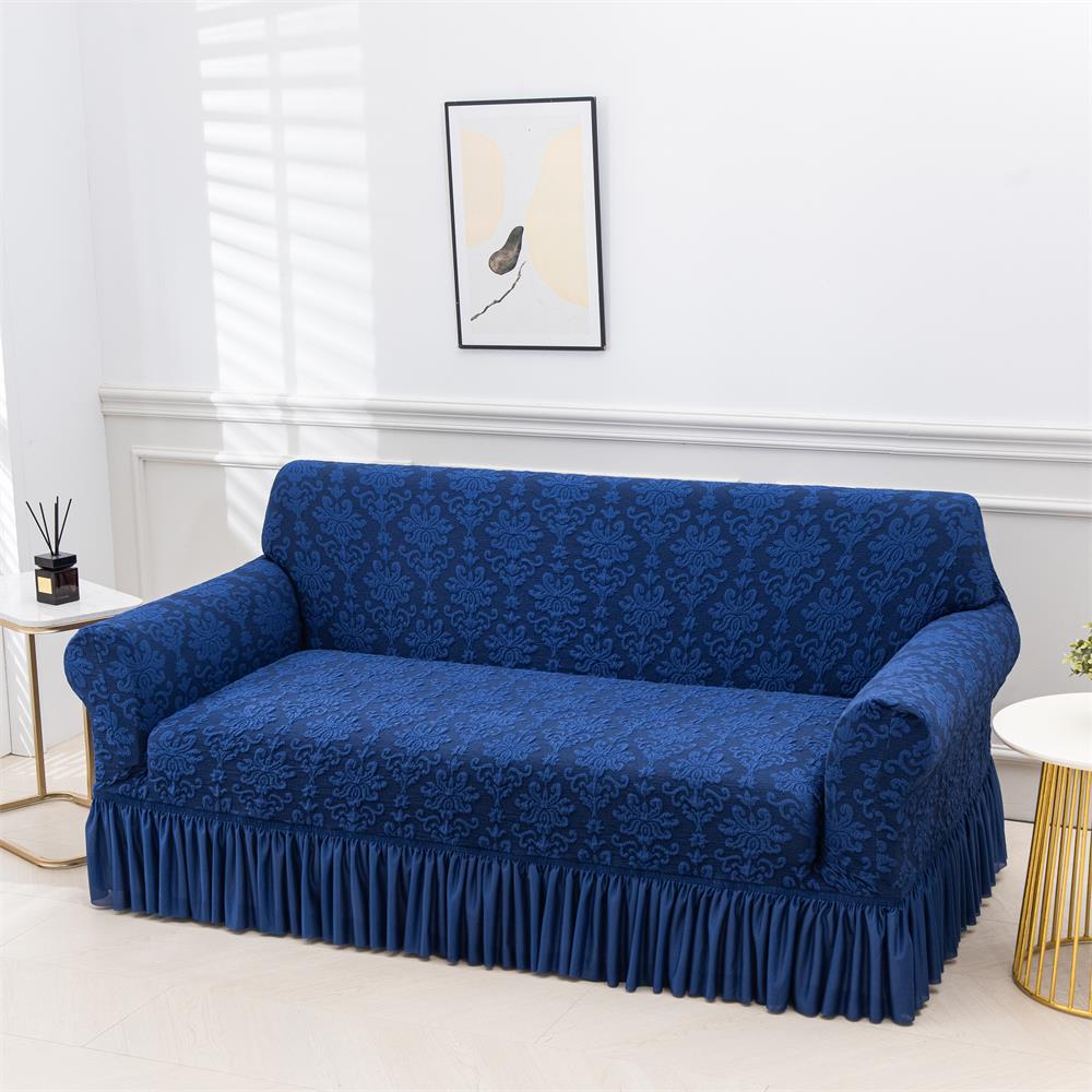 Black Silk Embossed Jacquard Skirt-style Stretch Living Room Sofa Cover