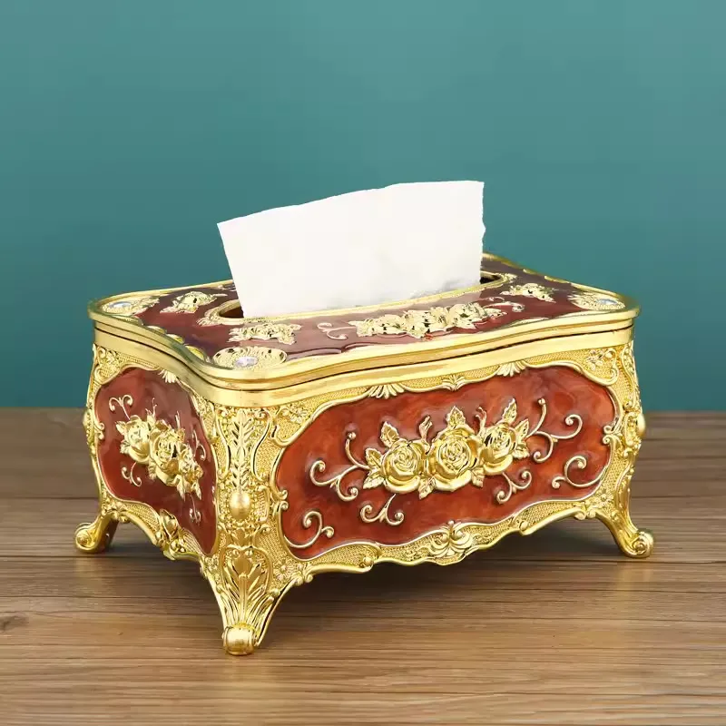 Light Luxury Tissue Retro Cute KTV Hotel Napkin Paper Box - Golden Coffee
