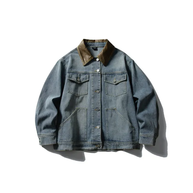 Retro Multi pocket Contrast Color Lapels Denim Jacket For Women Blue - Shop at LoveMi
