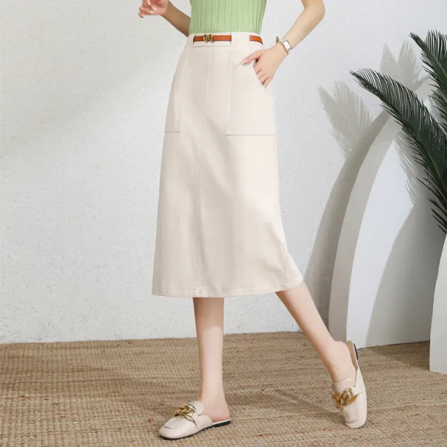 A Line Temperament Women's Professional Midi Skirt Beige - Shop at LoveMi