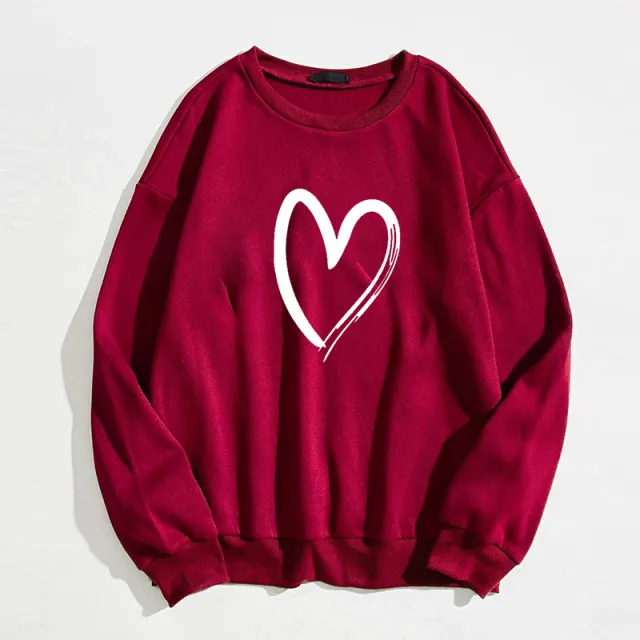 Printed Heart Trendy Sweater For Women Red - Shop at LoveMi
