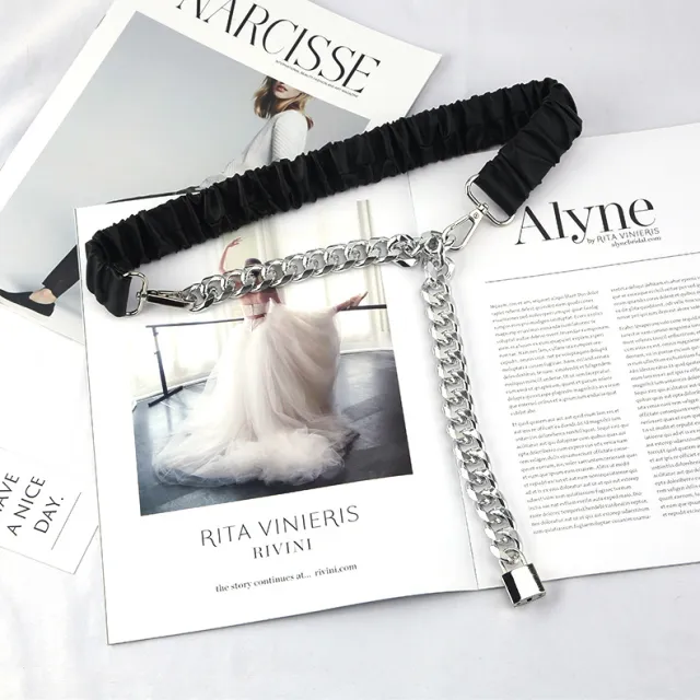 Silver Chain Decoration Belt Women Black - Shop at LoveMi