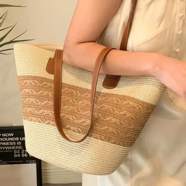 South Korea Vacation Style Raffia Woven Bag Large Capacity Totes Beige - Shop at LoveMi