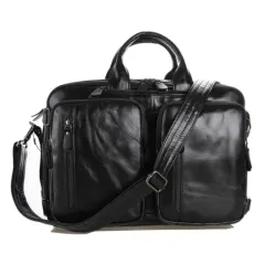 Men's Multi-functional First-layer Imported Leather Bag - Black - View 1