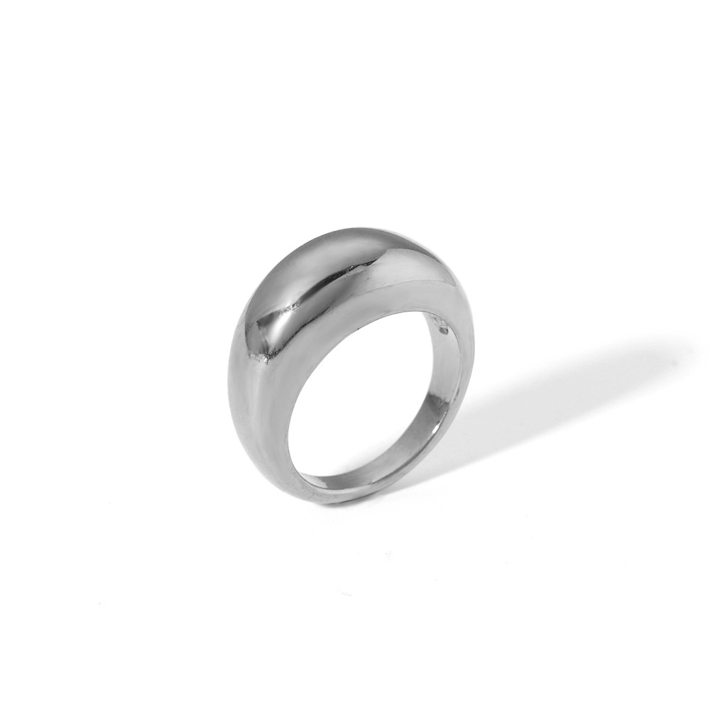 European And American Stylish Water Drop Glossy Stainless Steel Ring 18K Gold-plated Round Arc