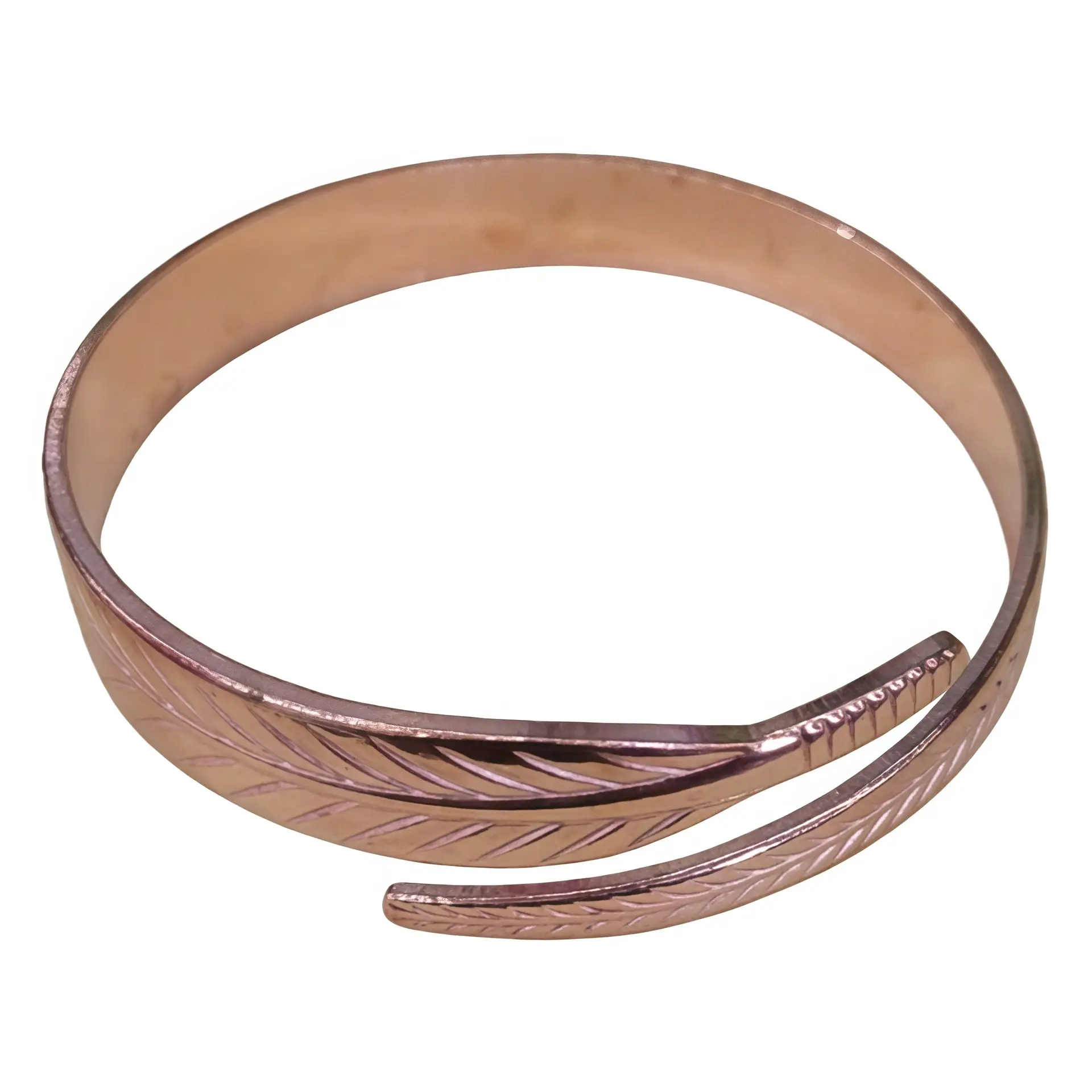 Tree Leaf Feather-Shaped Copper Bangle Creative Patterned Brass Bracelet