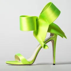 Summer Oversized Bow Ankle-strap High Heel Women's Sandals - Neon-41 - View 1