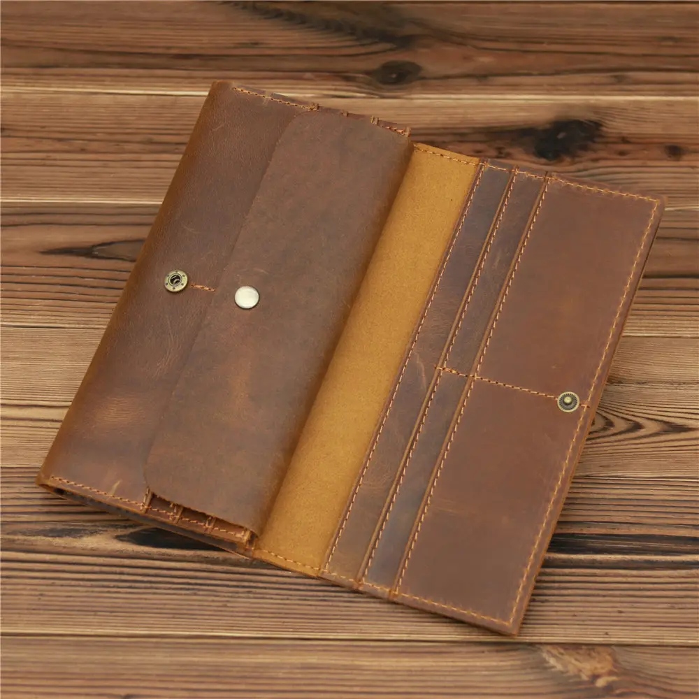 Retro Crazy Horse Leather Men's Long Wallet