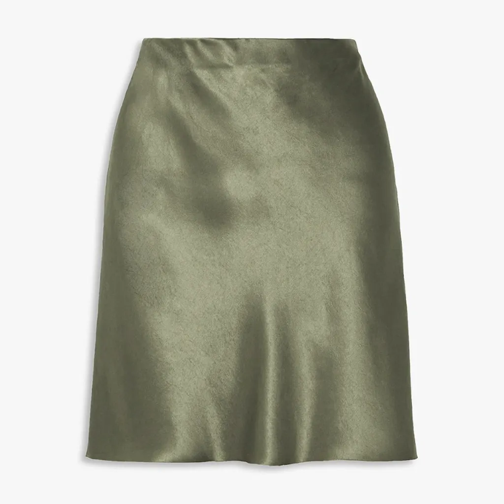New European And American-style Elastic High-waist Solid-color Skirt For Women - Green